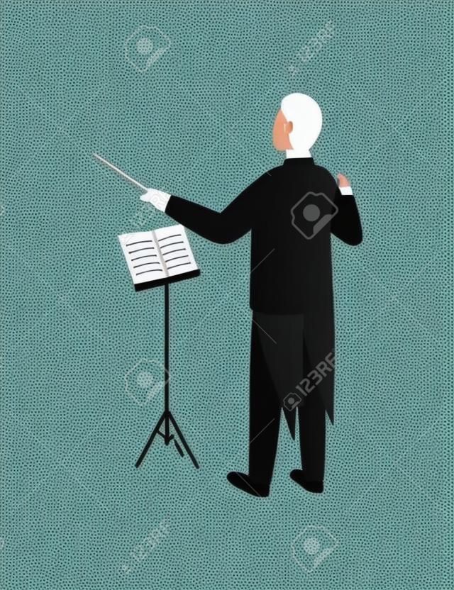 Orchestra conductor flat color vector faceless character. Man direct concert. Director in formal suit. Classical music performance isolated cartoon illustration for web graphic design and animation