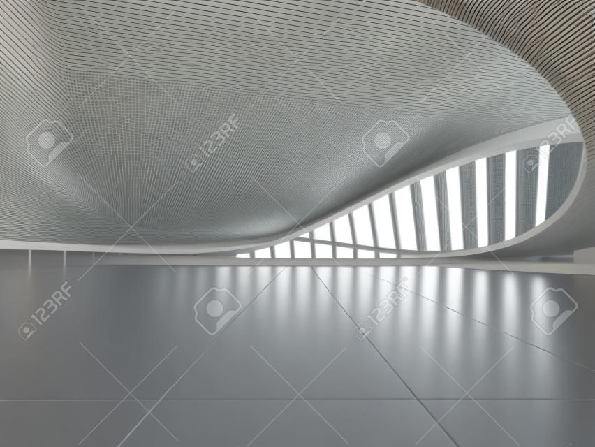 3d render of abstract futuristic architecture with concrete floor.