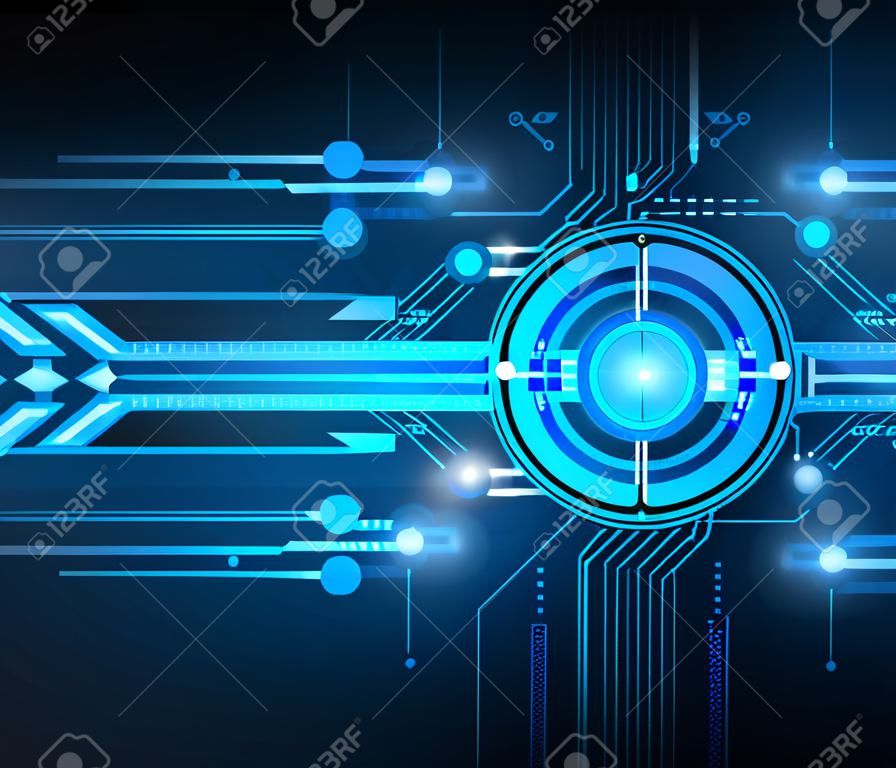 Illustrazione vettoriale circuito futuristico, hi-tech del computer tecnologia digitale della velocità sfondo di colore blu