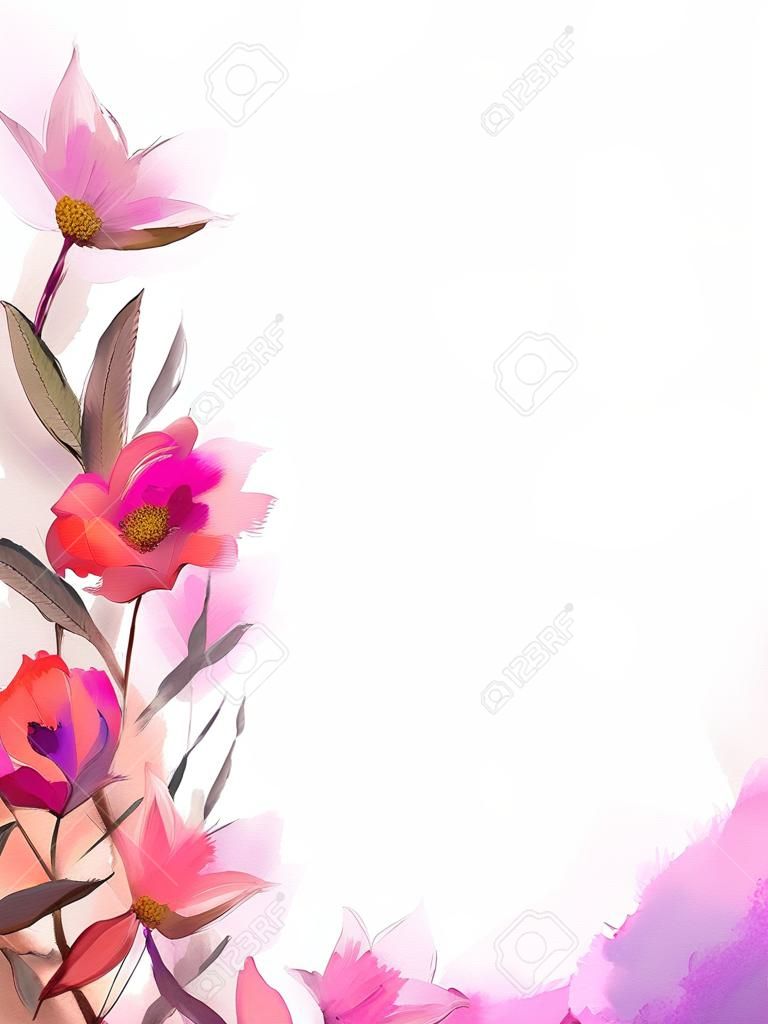 Abstrakcyjny obraz olejny ilustracja kwiatu i liścia odizolowany od wiosennych, letnich kwiatów malowany projekt na białym tle botaniczne liście rośliny kwiatowy kwiat tło dla karty z pozdrowieniami