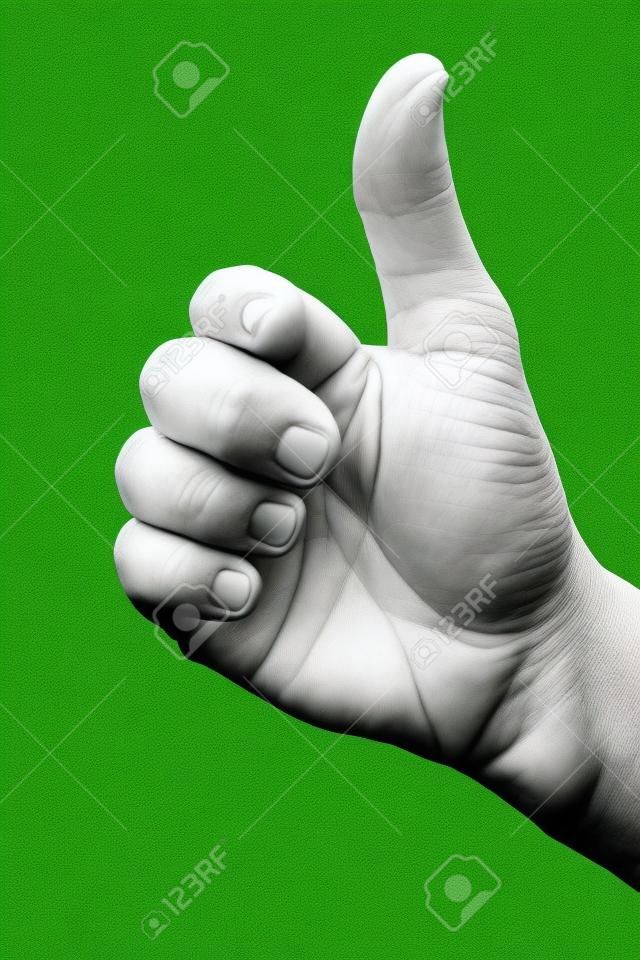 green thumbs up as a symbol for climate change, renewable energies, gardening or or homeopathy