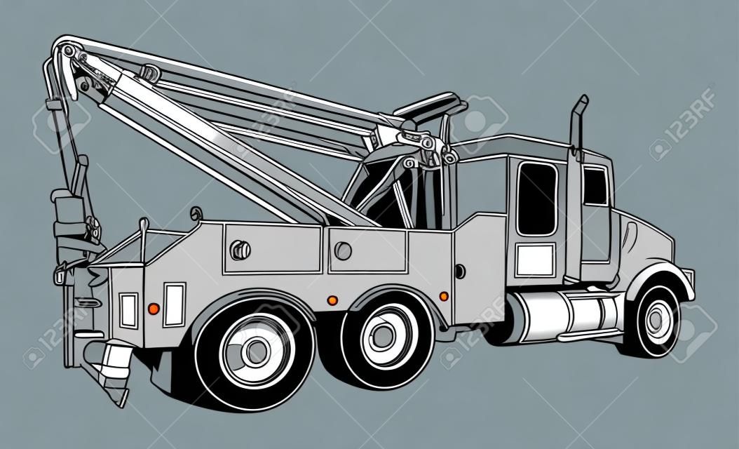 Tow Truck Outlined Black Vector