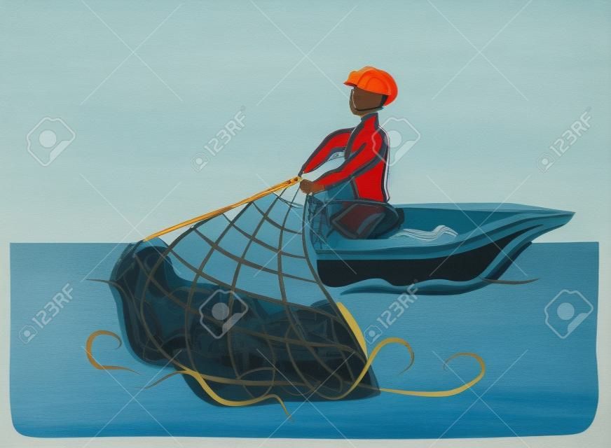 Человек рыбалка в море