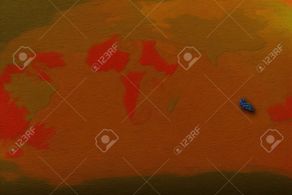 vista dall'alto. sfocatura astratta. mappa del mondo a colori con puntina rossa e gialla posizionata su di essi. questa immagine per internazionali, viaggi, attrezzature, concetto di paese