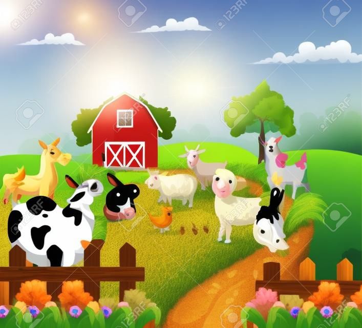 collection of farm animals with background