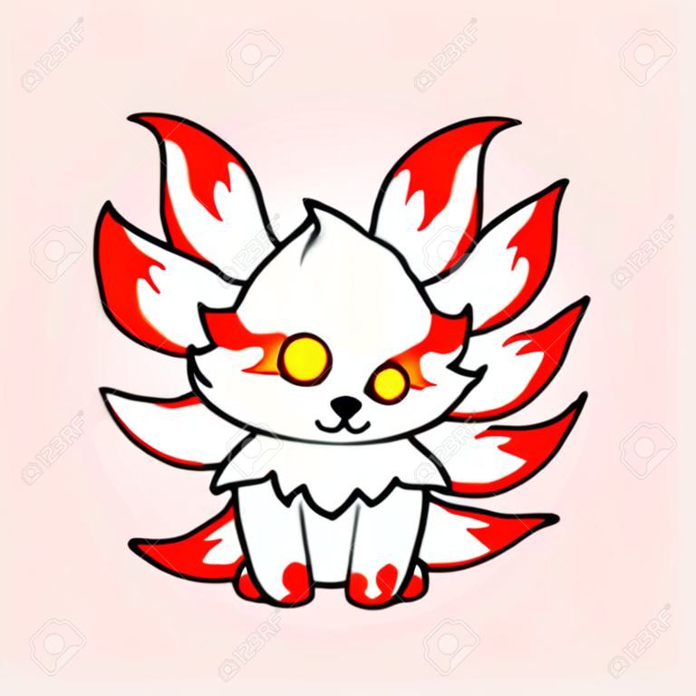 cute white nine tailed fox mascot