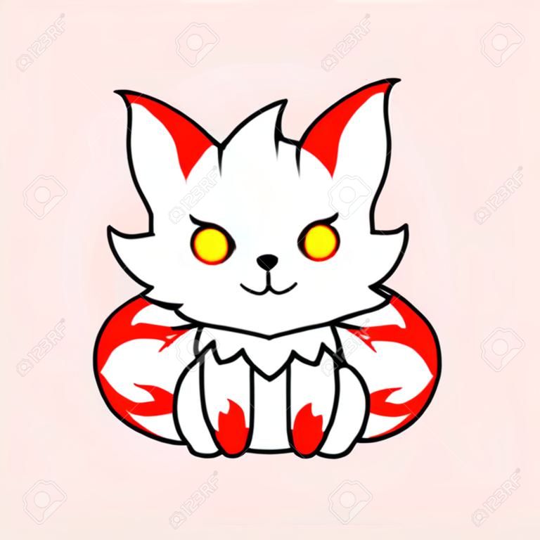 cute white nine tailed fox mascot