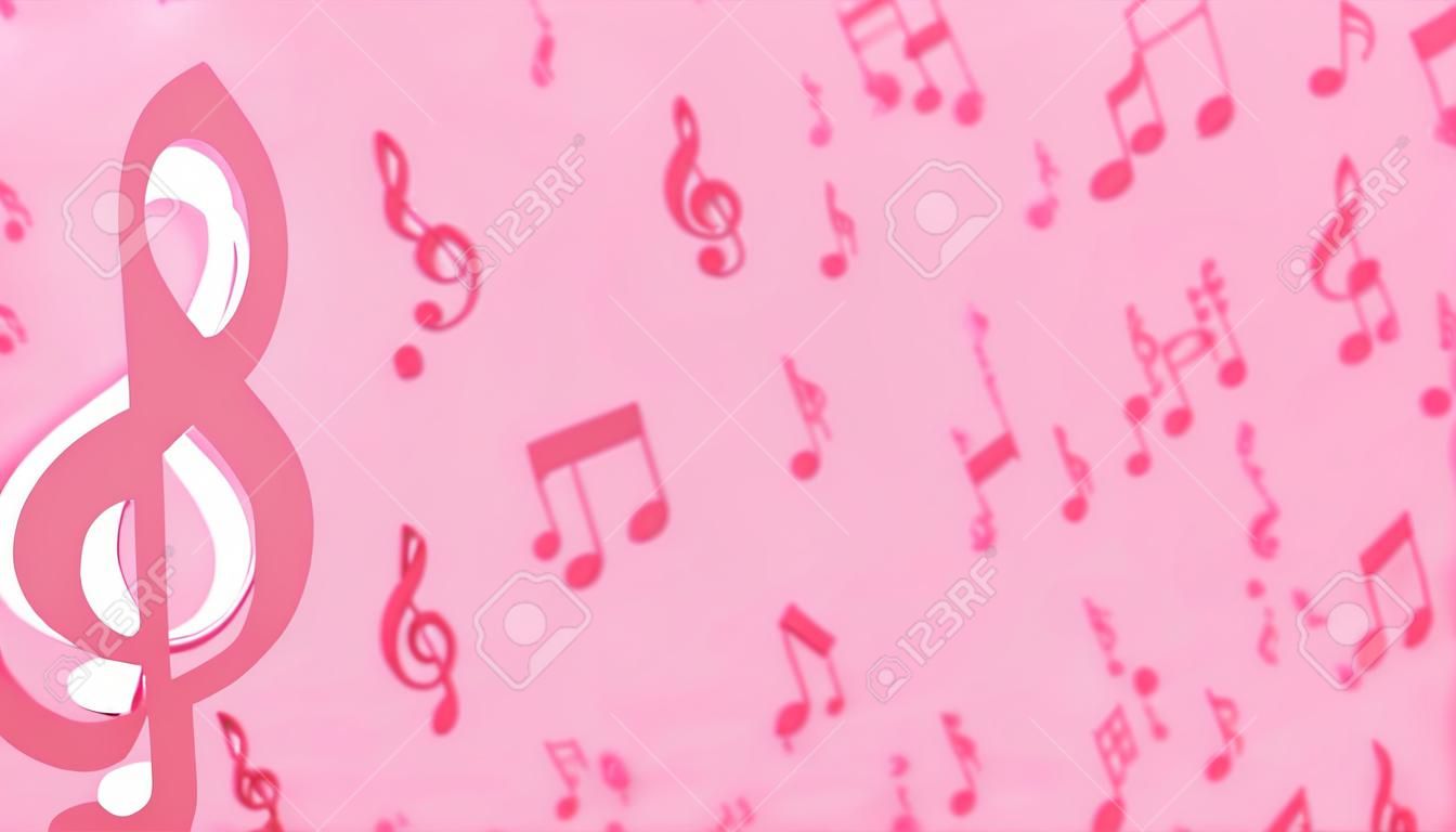 Note musicali rosa su sfondo rosa color pastello. Concetto di idea musicale, rendering 3D.