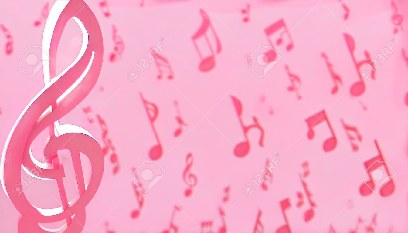 Note musicali rosa su sfondo rosa color pastello. Concetto di idea musicale, rendering 3D.