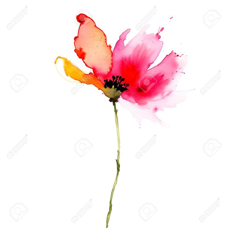 红色水彩花卉装饰花卉背景生日卡