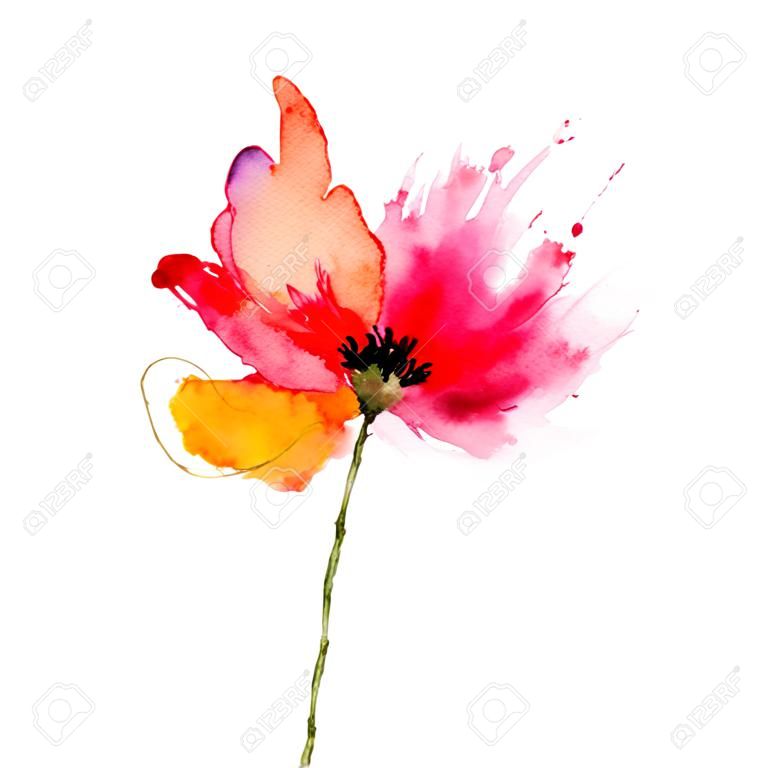 赤い花水彩画の花の装飾花の背景の誕生日カード