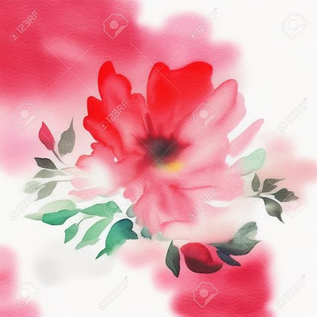 Flor vermelha Decoração floral de aquarela Fundo floral Cartão de aniversário