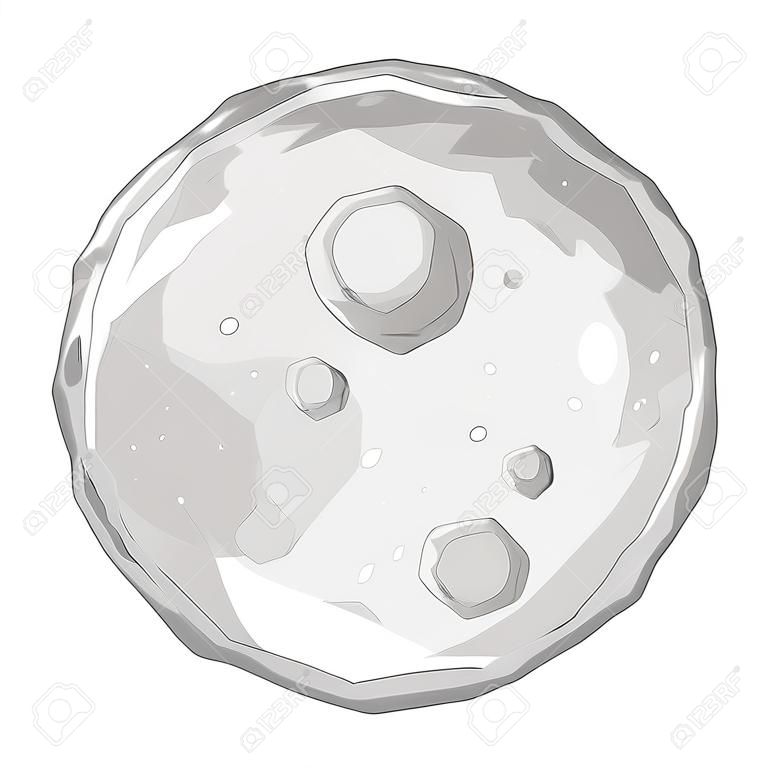 Full moon cartoon with big craters in grey lights, isolated