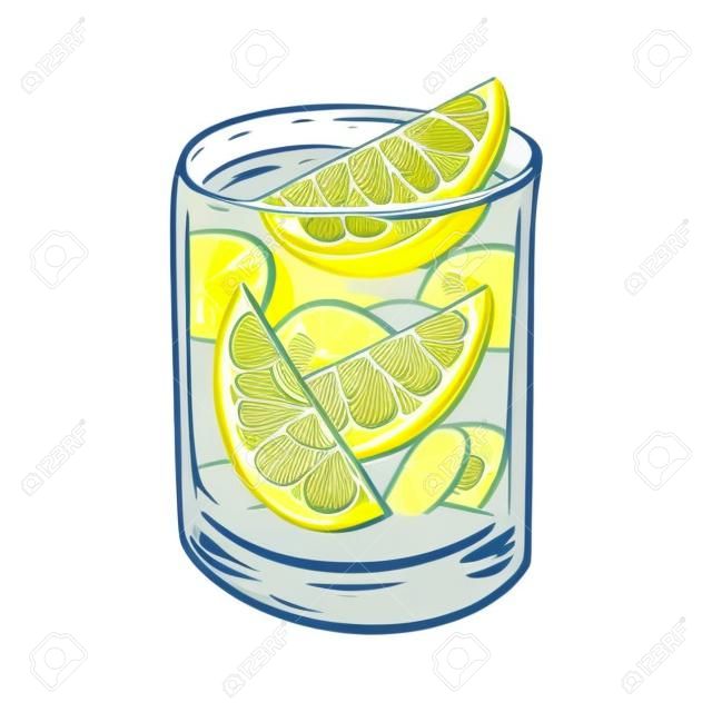 Lemon alcohol cocktail or lemonade in glass. Cartoon flat vector illustration. Isolated on white background. Design for sign, template, banner, poster, card, t-shirt, blog and web.