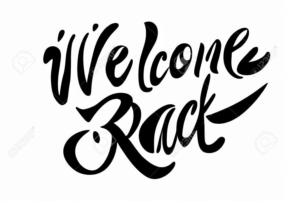 Welcome Back black text calligraphy. Hand lettering inscription. Vector typography.