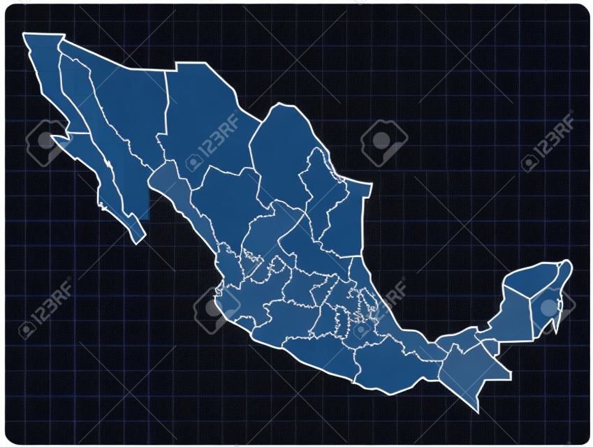 mapa escuro azul do México