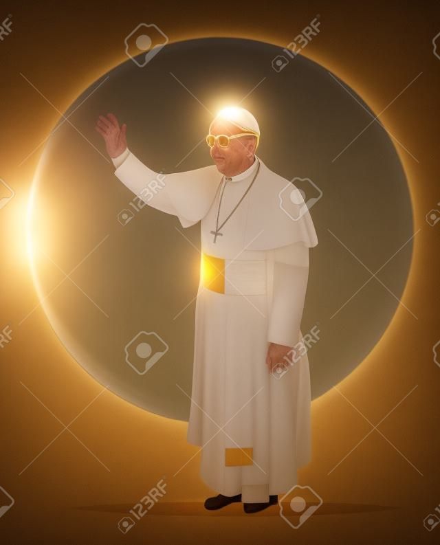 Catholic christian Pope with sun behind