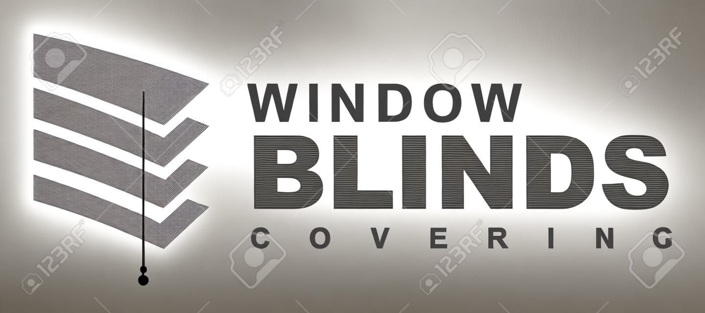 Window blinds covering logo company,
