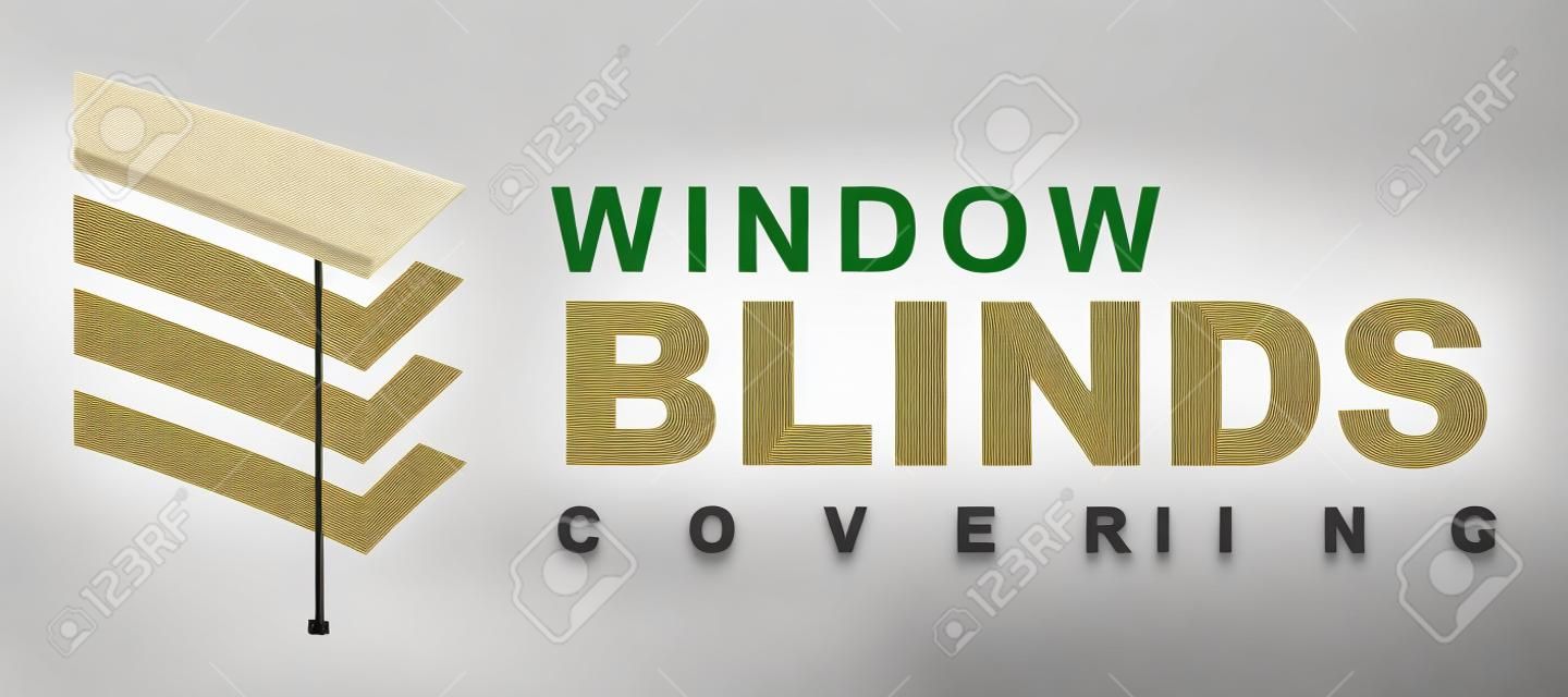 Window blinds covering logo company,