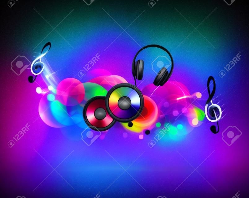 colored background music with headphones and speakers