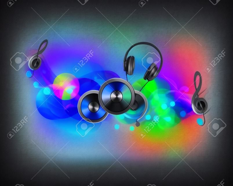 colored background music with headphones and speakers