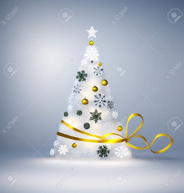 Kerstboom gemaakt van sneeuwvlokken met lint