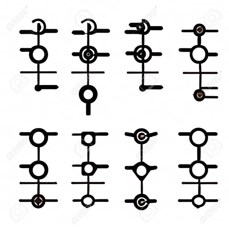 Símbolos eletromecânicos do relé no fundo branco.