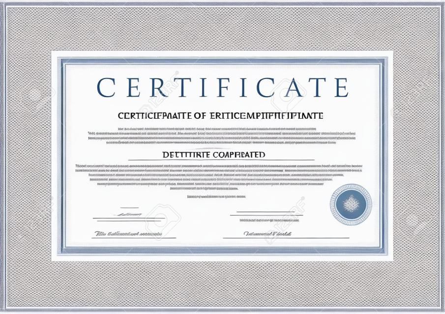 Diploma de Certificado de finalización plantilla de diseño de fondo de garantía de muestra con marca de agua, frontera, sello de cera Útil para Certificado de Aprovechamiento, Certificado de la educación, los premios