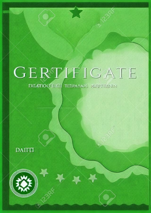Certificado de Diploma Verde de fondo de muestra de plantilla de diseño de terminación con marcas de agua de patrón labrado, borde