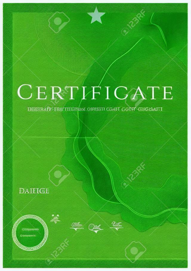 Grüne Zertifikat Diploma of-Completion-Design-Vorlage Hintergrund mit Probe Guillochenmuster Wasserzeichen, Grenze