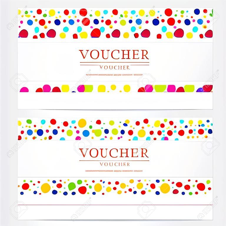 Diseño abstracto Voucher (Vale de regalo) plantilla con colores (brillante, arco iris).