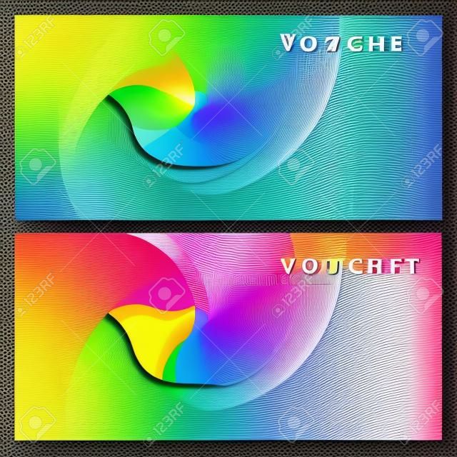 Gift certificate, Voucher, Coupon template with colorful  rainbow  guilloche pattern  watermark   Background for banknote, money design, currency, note, check  cheque , ticket, reward  Vector