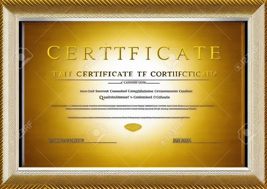 Certificat, diplôme de modèle d'achèvement, sur fond d'or motif rayé de lignes, certificat de cadre de l'accomplissement, récompenses, gagnant, certificat d'études, des cours de formation d'entreprise, des leçons