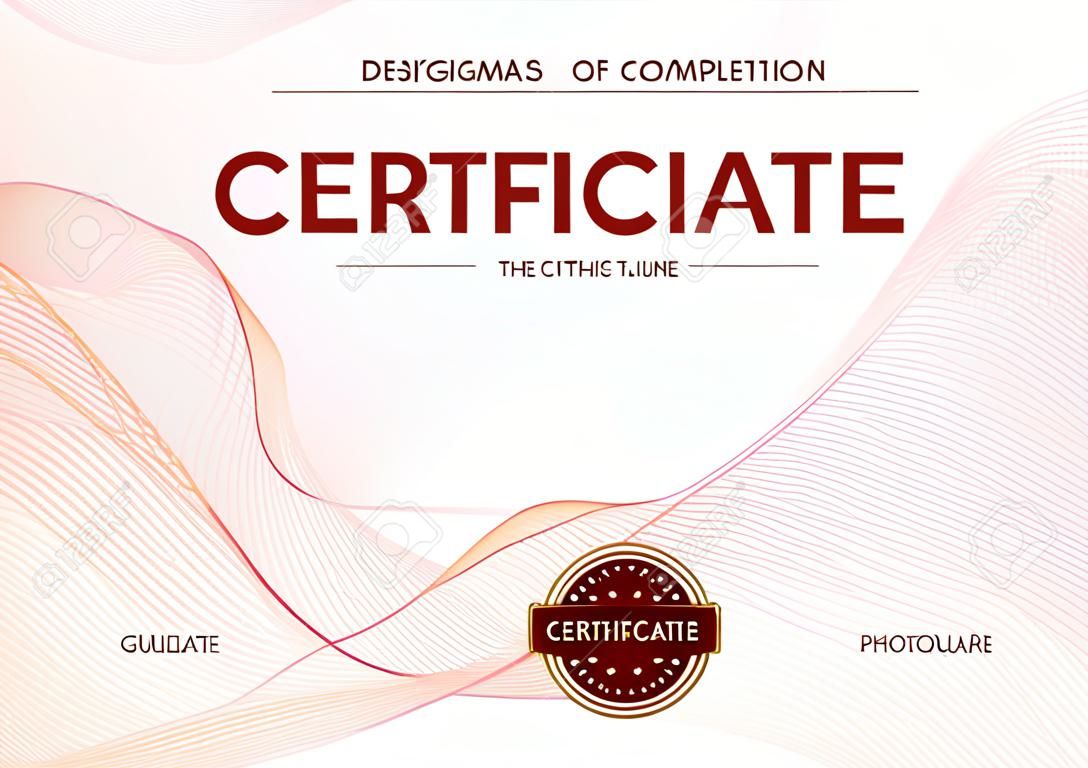 Certificate, Diploma of completion (design template, background) with guilloche pattern (watermark, lines)
