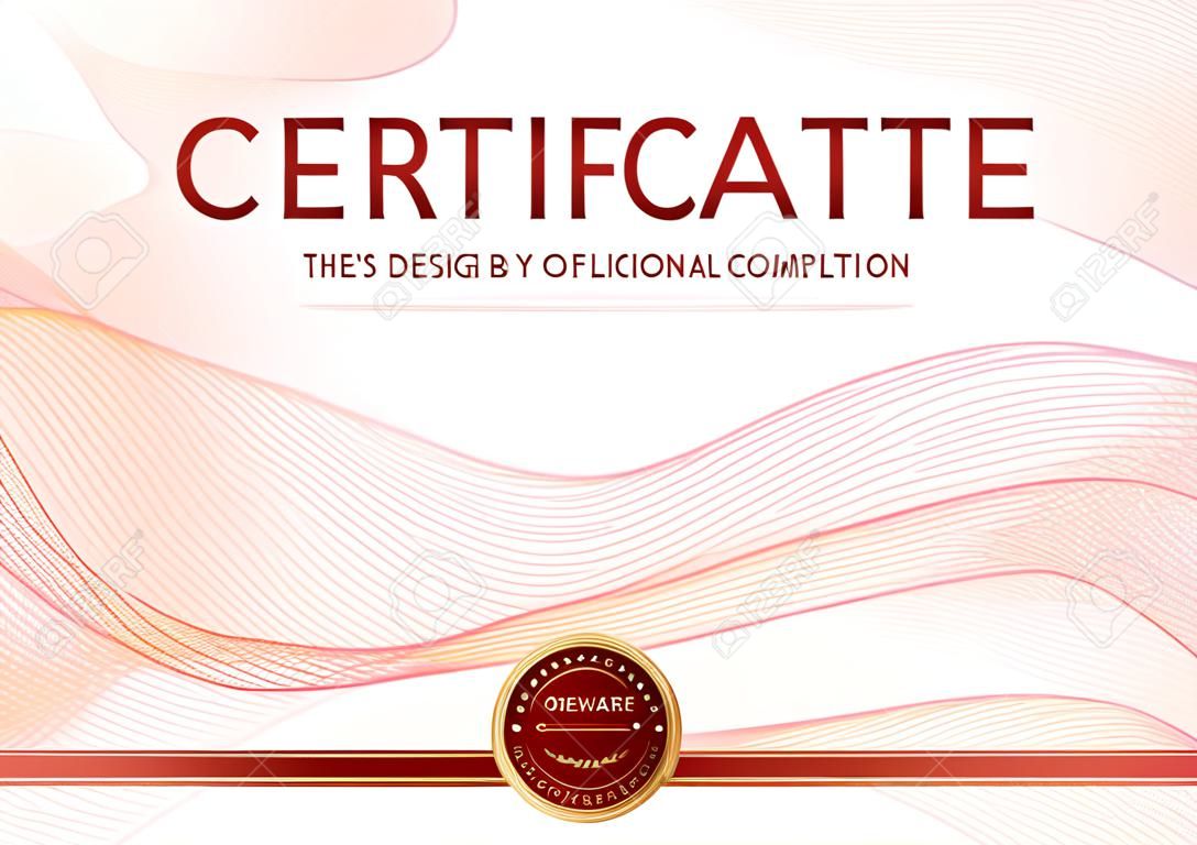 Certificate, Diploma of completion (design template, background) with guilloche pattern (watermark, lines)