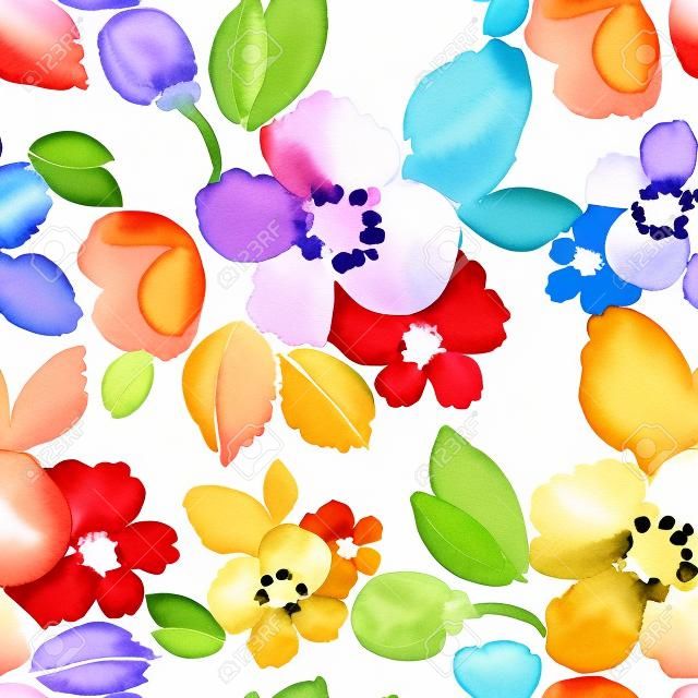 여름 꽃. 수채화 원활한 플로랄 패턴 (7)
