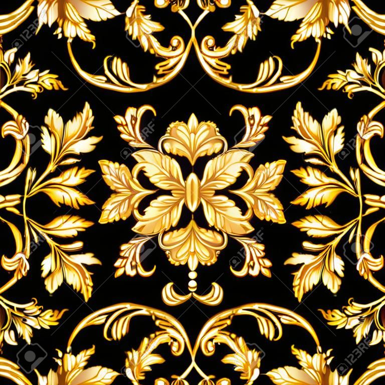 Naadloos barok patroon met decoratieve gouden bladeren