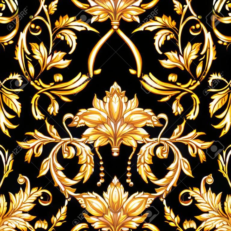 Seamless baroque pattern with decorative golden leaves