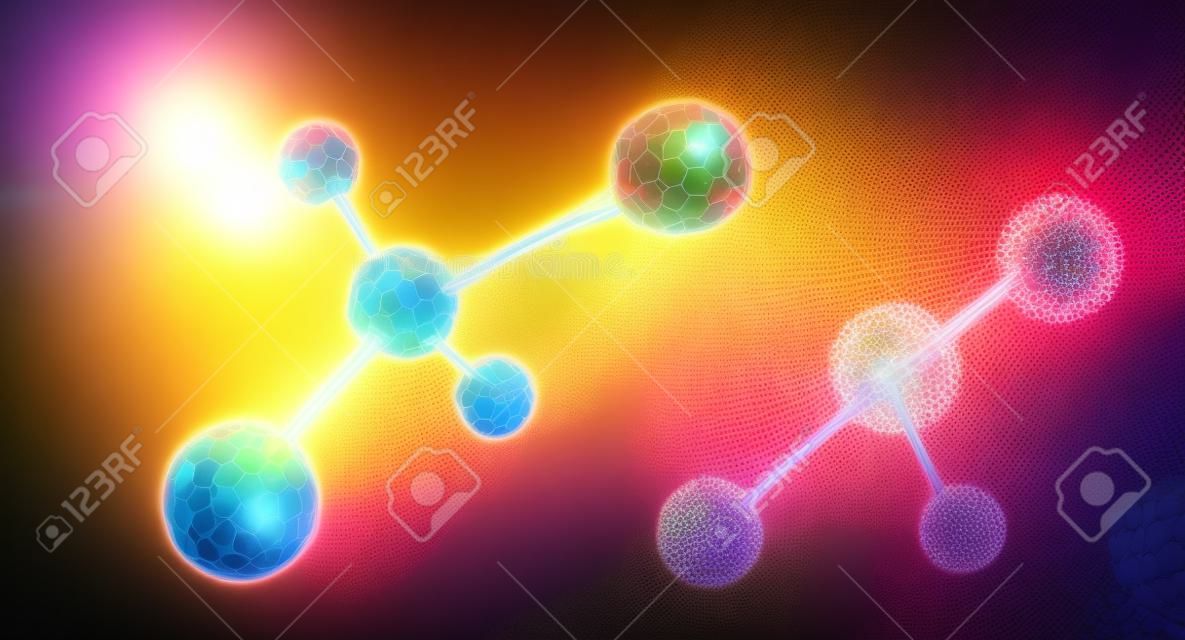 분자 또는 원자, 과학 또는 의료 배경, 3d 그림에 대 한 추상 원자 또는 분자 구조