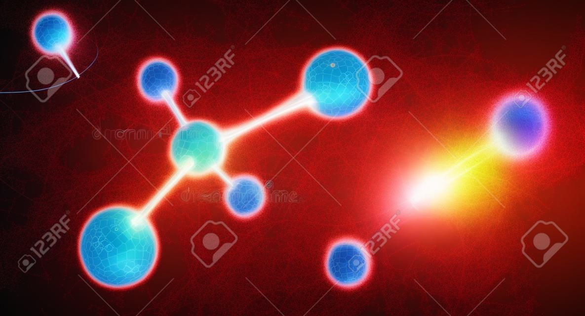 molecola o atomo, struttura astratta dell'atomo o della molecola per scienza o priorità bassa medica, illustrazione 3d