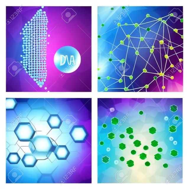 Set of science template, wallpaper or banner with a DNA molecules. Vector illustration.