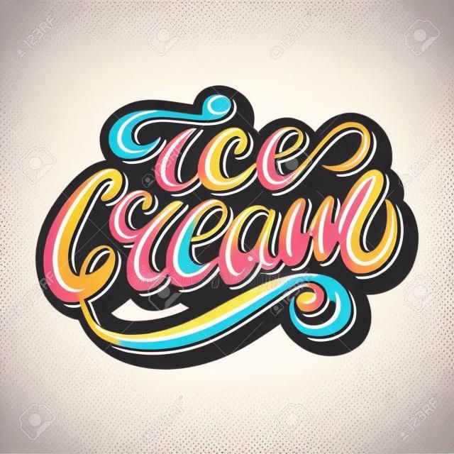 Projektowanie logo kolorowy napis lody w stylu retro. ilustracji wektorowych.