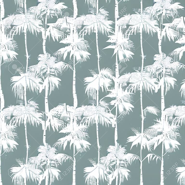 传染媒介棕榈树与异乎寻常的，装饰，手拉的棕榈的加利福尼亚灰色纹理无缝的样式表面设计。平面设计。定制原创面料重复图案设计灵感来自加州。