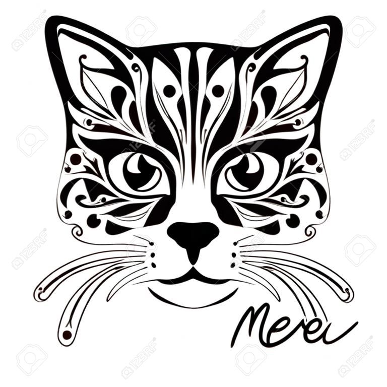 Ilustração vetorial da cabeça do gato em um fundo branco.