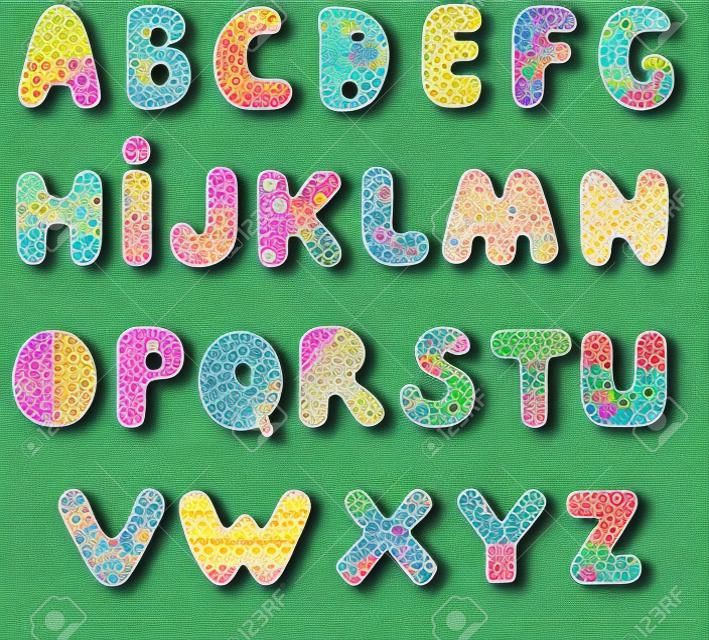 Mignons colorés Lettres alphabet texturés fabriqués avec des motifs originaux et des masques