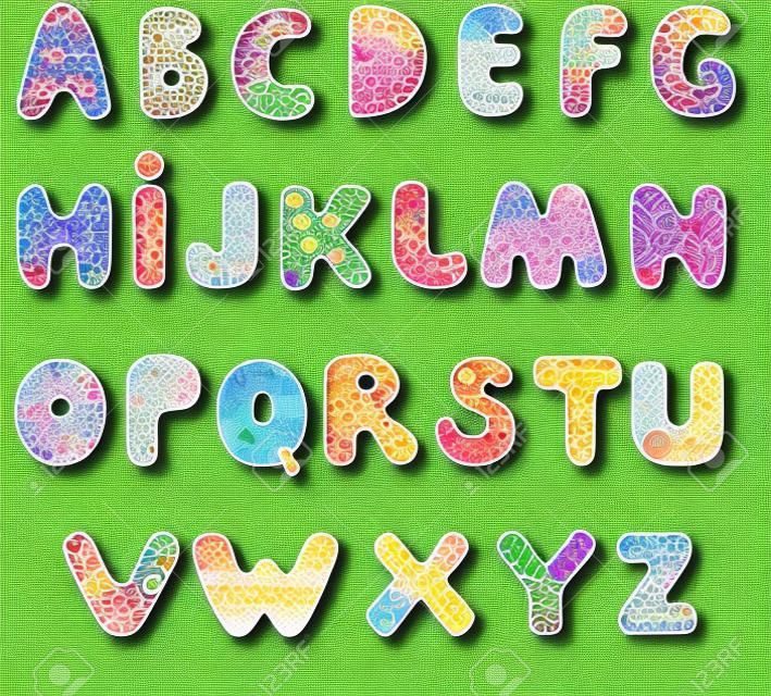 Mignons colorés Lettres alphabet texturés fabriqués avec des motifs originaux et des masques