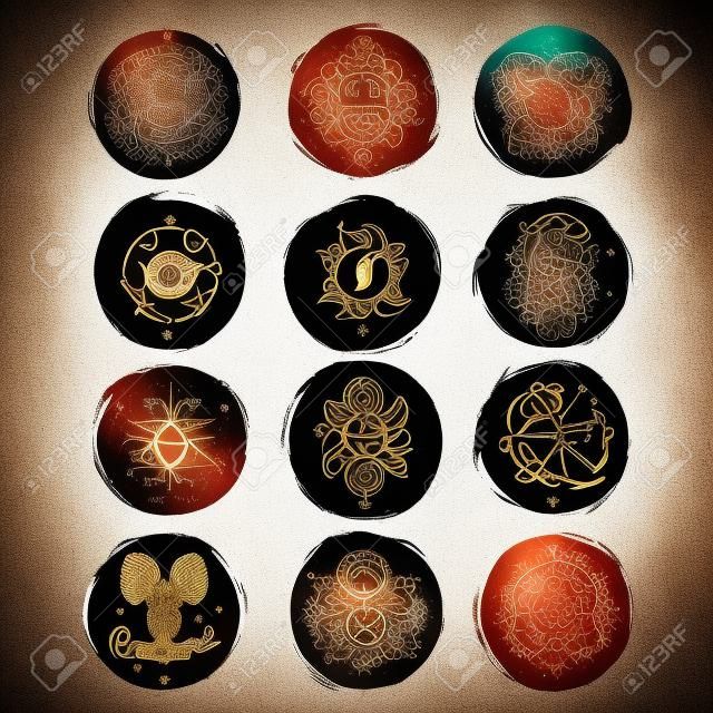 Set of round zodiac signs