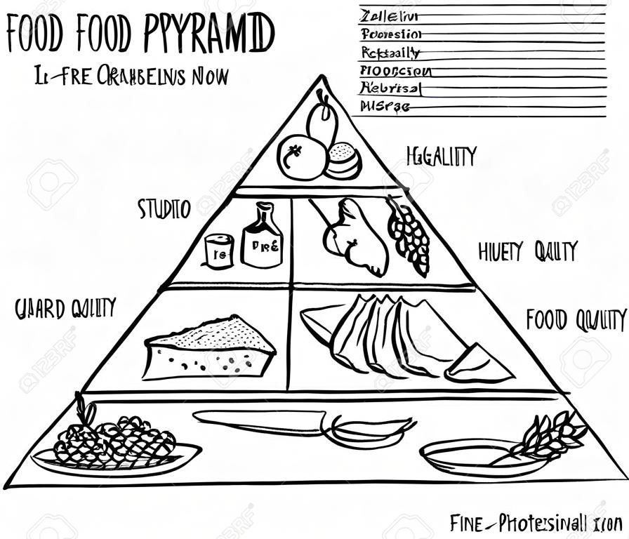食物金字塔的手工繪製插圖