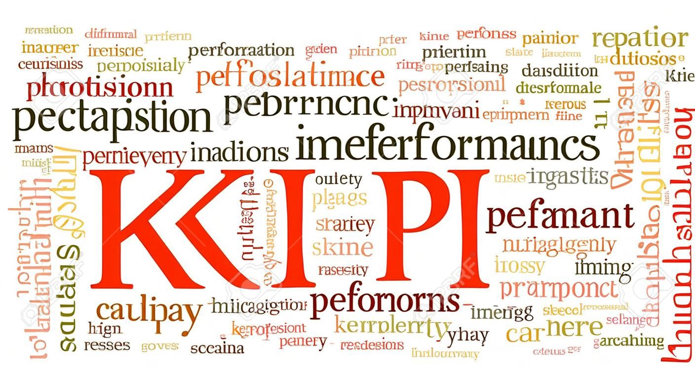 Indicatori di prestazioni chiave KPI in tag cloud parola su sfondo bianco