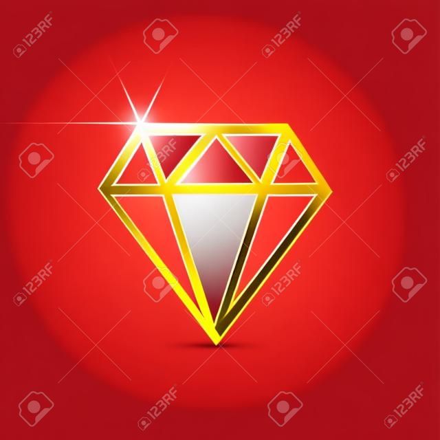 Goldene glänzende Rautenform auf rotem Hintergrund isoliert. Vektor-Design-Element.